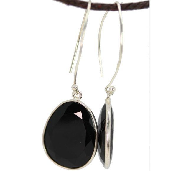 Black Onyx Large Oval Earrings - Picture 1 of 1